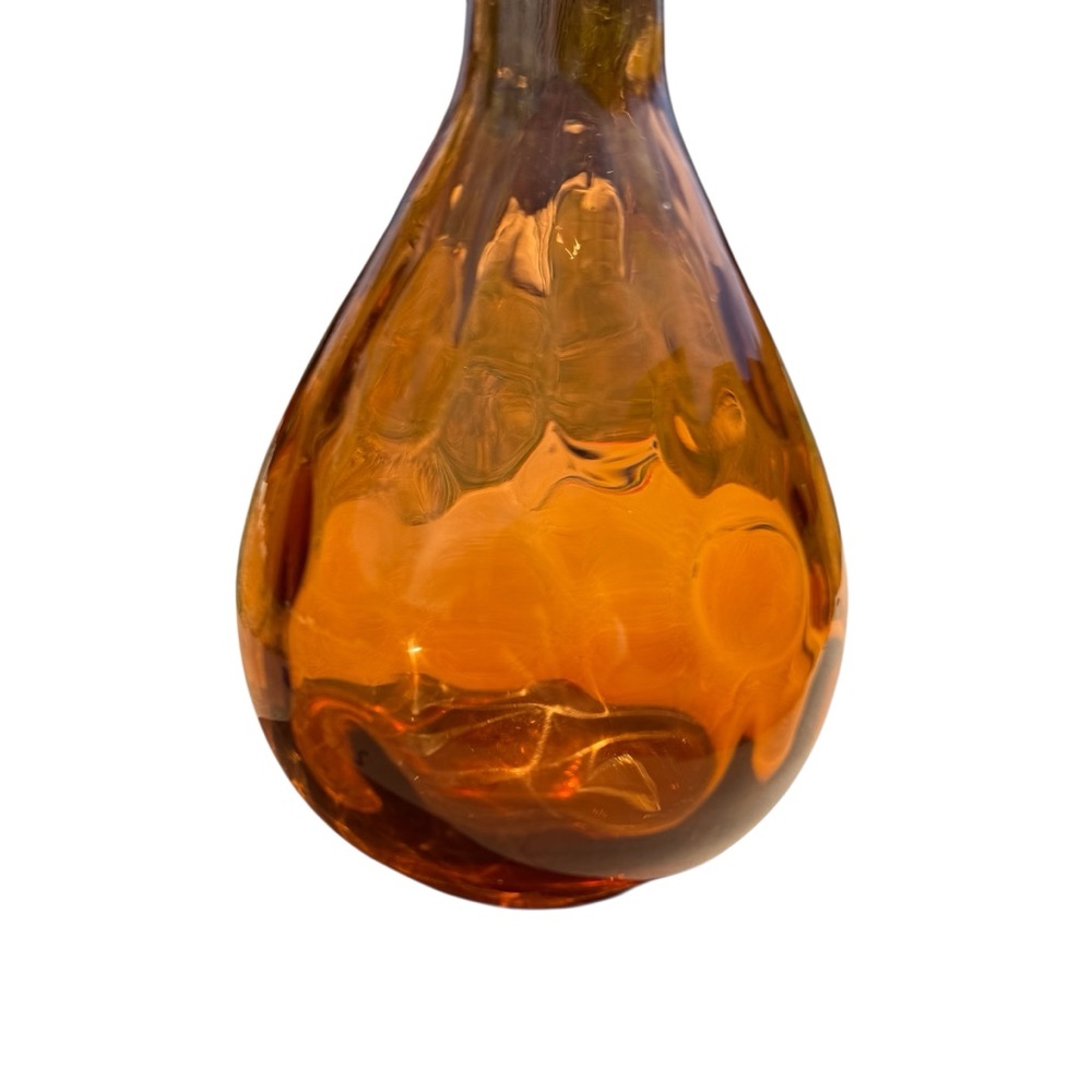 Mid Century Amber Swung Glass Vase 10” MCM Viking Style Retro Art Glass Vintage - Picture 2 of 12